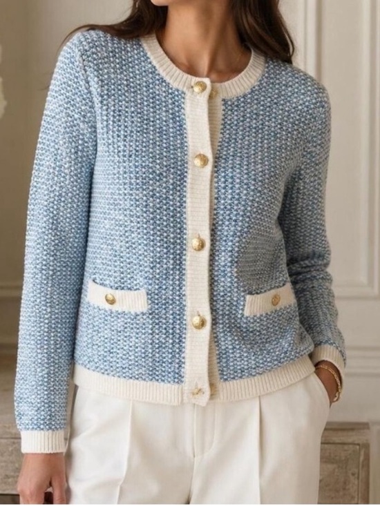 J. Crew Sweaters - J. Crew Popcorn Stitch Lady Jacket Crewneck Knit Cardigan Preppy Blue Small